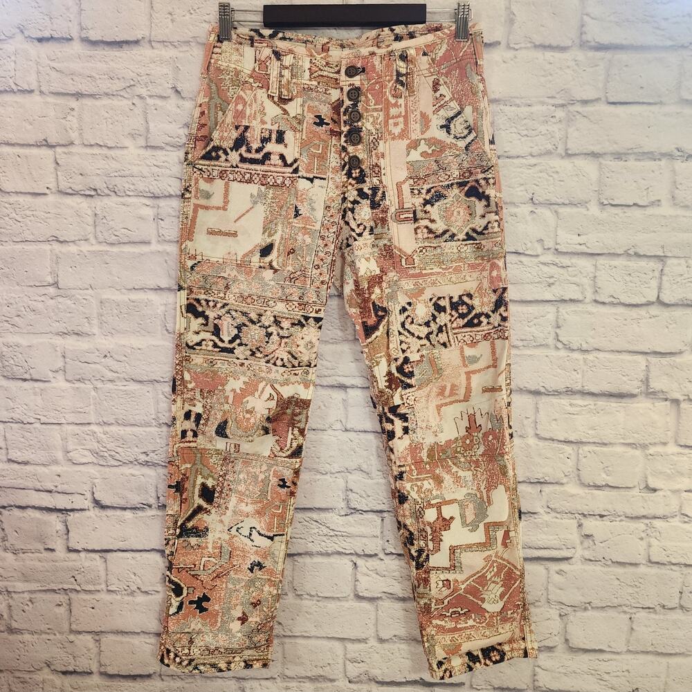ANTHROPOLOGIE Pants The Wanderer Tile Print Women’s Sz 28 Utility ButtonFly.